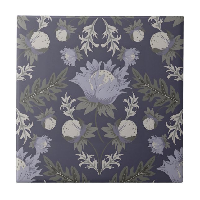 Vintage-style blue colour botanical pattern  ceram tile (Front)
