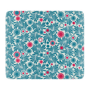 Vintage-style blue colour botanical pattern cutti cutting board