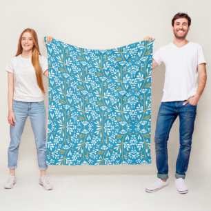 Vintage-style blue colour botanical pattern fleec fleece blanket