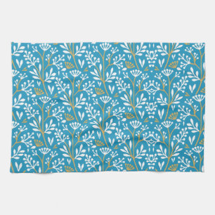 Vintage-style blue colour botanical pattern kitch tea towel