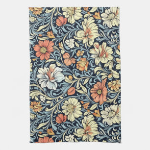 Vintage-style blue colour botanical pattern kitch tea towel