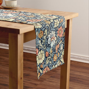 Vintage-style blue colour botanical pattern short table runner