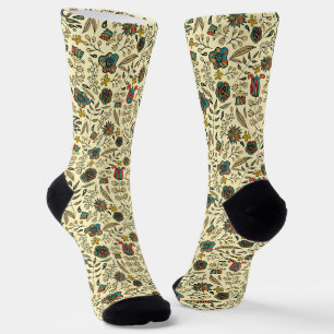 Vintage-style blue colour botanical pattern socks