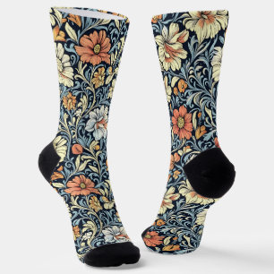 Vintage-style blue colour botanical pattern  socks