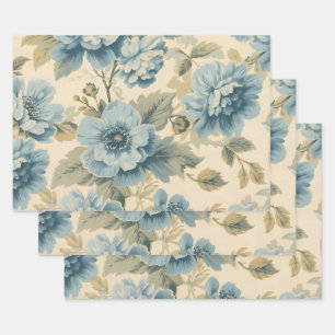 Vintage Style Blue Flowers Botanical Nature Wrapping Paper Sheet