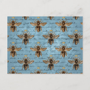 Vintage Style Blue Honey Bee Postcard