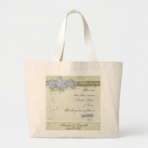 Vintage Style Blue Hydrangea Floral Swirl Damask Large Tote Bag