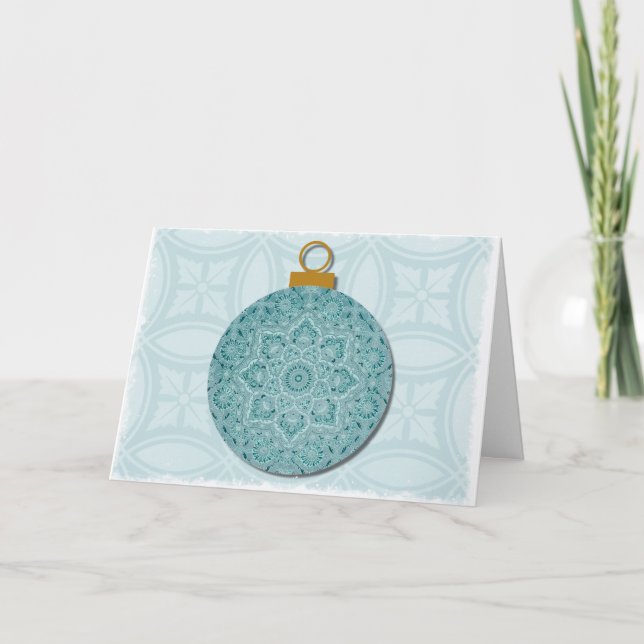 Vintage Style Blue Ornament Christmas Card (Front)