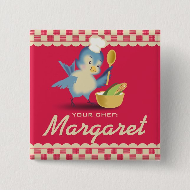 Vintage style bluebird chef cooking name badge (Front)