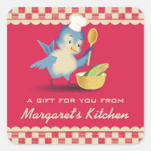 Vintage style bluebird chef food gift tag label