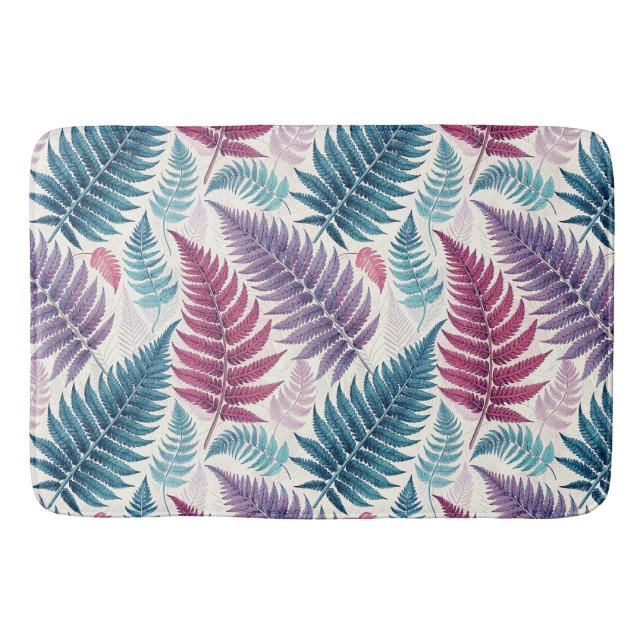 Vintage-style botanical fern leaves bath mat (Front)