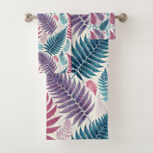 Vintage-style botanical fern leaves bath towel set