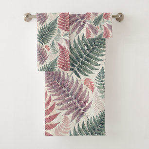 Vintage-style botanical fern leaves bath towel set