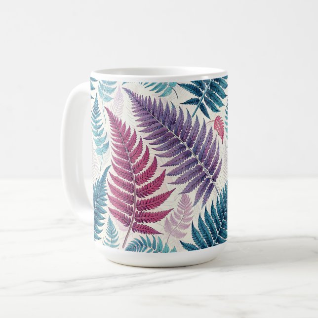 Vintage-style botanical fern leaves coffee mug (Front Left)