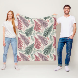 Vintage-style botanical fern leaves fleece blanket