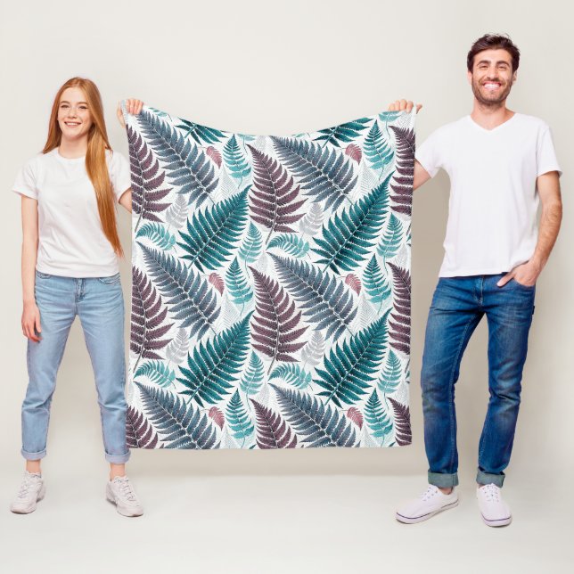 Vintage-style botanical fern leaves fleece blanket (In Situ)
