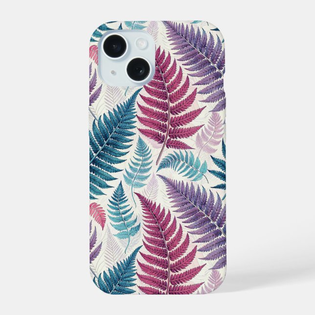 Vintage-style botanical fern leaves iPhone 15 case (Back)