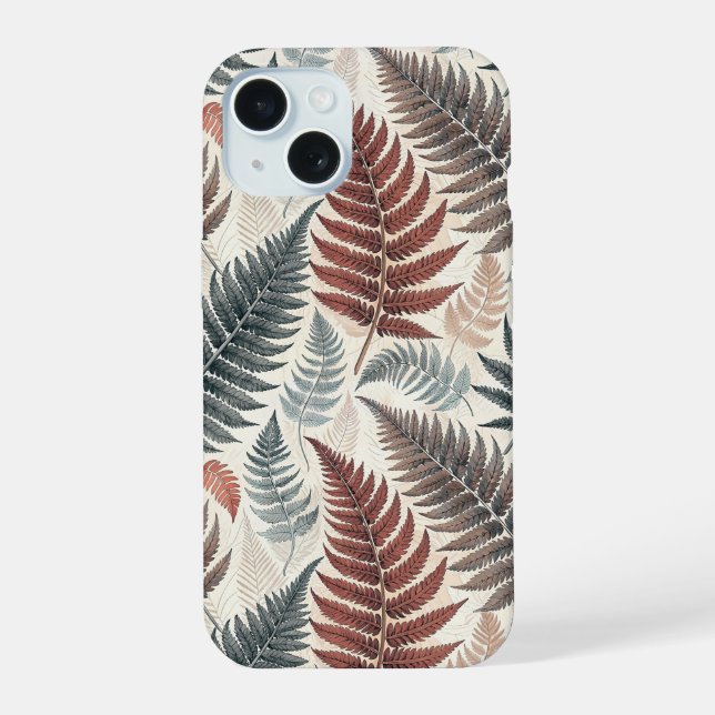 Vintage-style botanical fern leaves iPhone 15 case (Back)