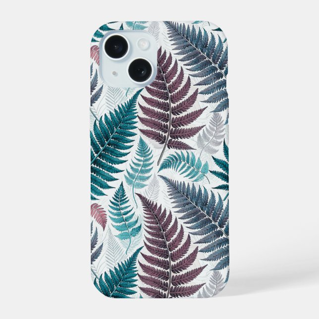 Vintage-style botanical fern leaves iPhone 15 case (Back)