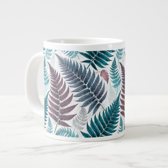 Vintage-style botanical fern leaves large coffee mug (Front Left)