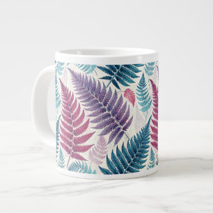Vintage-style botanical fern leaves large coffee mug