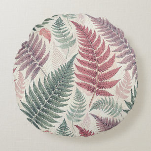Vintage-style botanical fern leaves round cushion