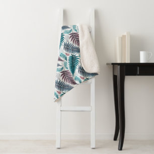 Vintage-style botanical fern leaves sherpa blanket