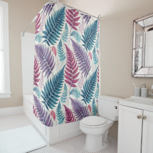 Vintage-style botanical fern leaves shower curtain