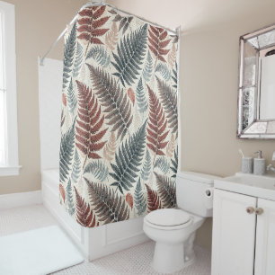 Vintage-style botanical fern leaves shower curtain