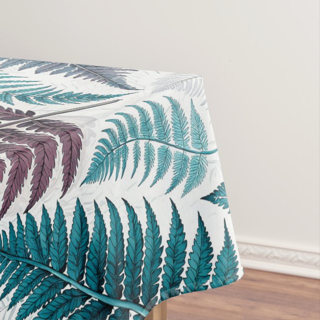 Vintage-style botanical fern leaves tablecloth (In Situ)