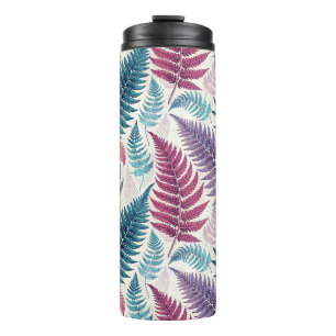 Vintage-style botanical fern leaves thermal tumbler