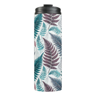 Vintage-style botanical fern leaves thermal tumbler
