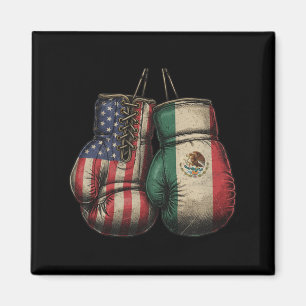 Vintage Style Boxing Gloves with USA and Mexican Magnet