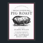 Vintage Style | Bridal BBQ Pig Roast Pink Border Invitation<br><div class="desc">Celebrate your bride with these bridal shower party backyard barbecue invitations. It features a vintage style sketch of a hog surrounded by your unique event details in old vintage style writing. The pink edge border and opposite side are complementary with a charcoal black colour. The invitations can be easily adjusted...</div>