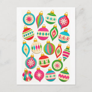 Vintage-Style Bright Christmas Ornament Postcard
