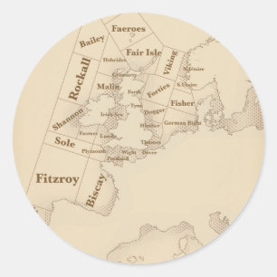 Vintage style British Isles Shipping Forecast Classic Round Sticker