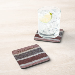 vintage style brown and beige knitted stripy fun h coaster