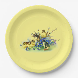 Vintage Style Bunny & Chicks Easter Paper Plates