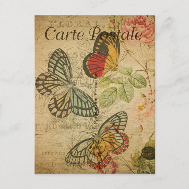 Vintage Style Butterflies French Carte Postale Postcard (Front)