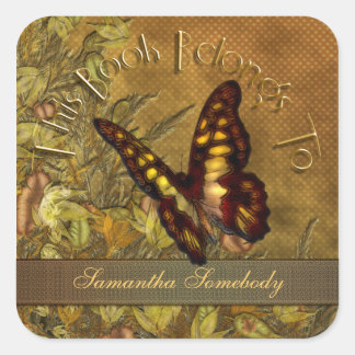 Vintage Style Butterfly Bookplate Square Sticker