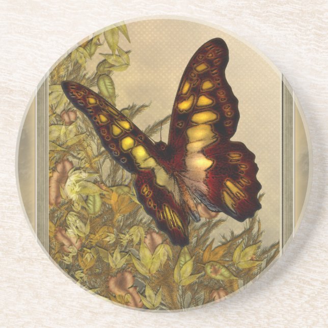 Vintage Style Butterfly Illustration Coaster (Front)
