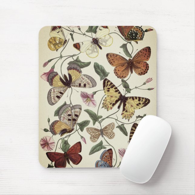 Vintage Style Butterfly & Moth Painting Mouse Mat (With Mouse)