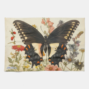 vintage style butterfly wildflowers with bee tea towel
