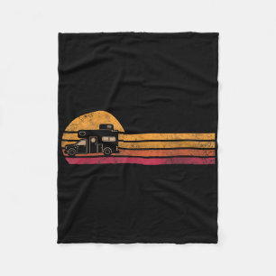 Vintage Style Camper Van Silhouette Retro Camping Fleece Blanket