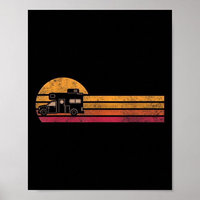Vintage Style Camper Van Silhouette Retro Camping  Poster (Front)