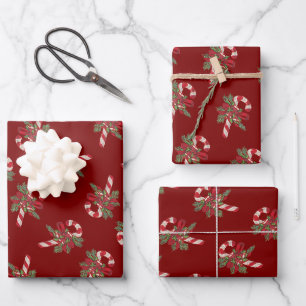 Vintage-Style Cane-Shaped Sugar-Stick Wrapping Paper Sheet