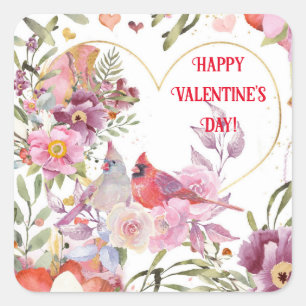 Vintage Style Cardinals Amid Pastel Flowers Square Sticker
