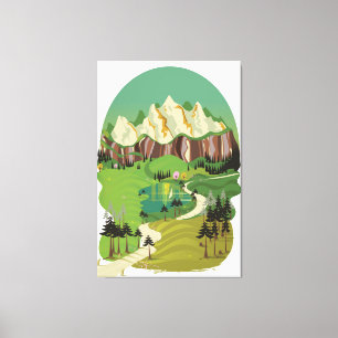 Vintage style cartoon landscape illustration canvas print