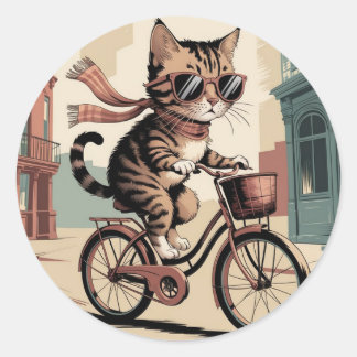 Vintage Style Cat Classic Round Sticker