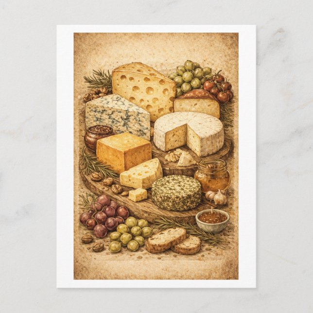 Vintage-Style Cheese Board Postcard (Front)
